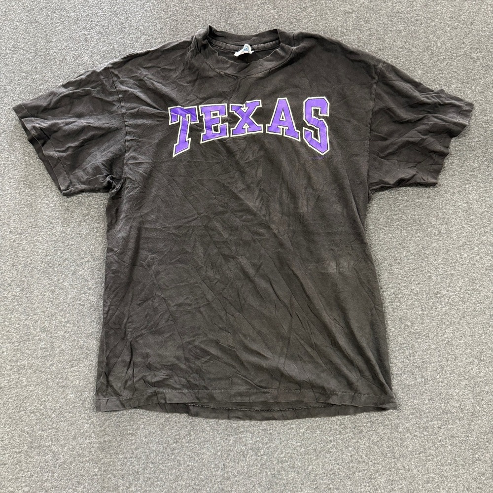 90s Texas Hanes Beefy-T Graphic Tee Mens L Black Good Faded Single Stitch